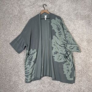 MarlaWynne Sweater Medium Blue/Gray Jacquard‎ Knit Kimono Leaf Topper Waterfall
